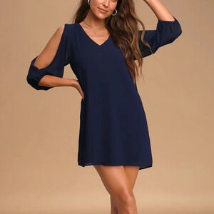 Lulus Shifting Dears Navy Blue Long Sleeve Dress Size Small